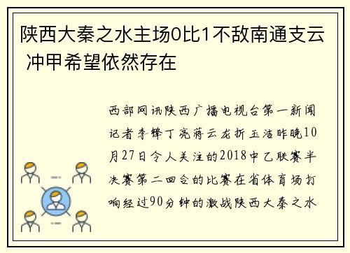陕西大秦之水主场0比1不敌南通支云 冲甲希望依然存在