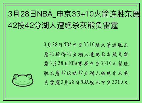 3月28日NBA_申京33+10火箭连胜东詹42投42分湖人遭绝杀灰熊负雷霆